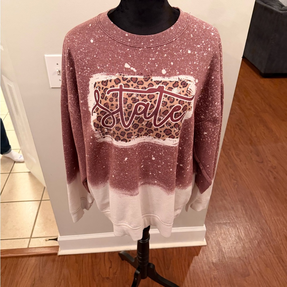 State Graphic Bleached Leopard Splatter Sweatshirt XL